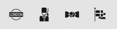 Londra tabelası, İngiliz askeri, papyon ve İngiltere bayrak direği ikonu. Vektör.