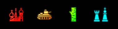 Saint Basil Katedrali, Askeri tank, huş ağacı ve satranç ikonu. Vektör.