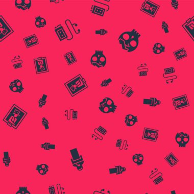 Set ders veriyor, müze ses rehberi, müzede portre ve kusursuz desenli kırık insan kafatası. Vektör.