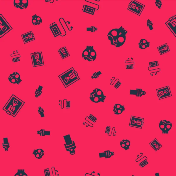 Set ders veriyor, müze ses rehberi, müzede portre ve kusursuz desenli kırık insan kafatası. Vektör.