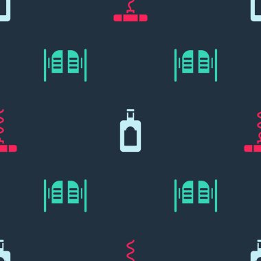 Şarap tirbuşonu, viski şişesi ve salon kapısını kusursuz şekilde ayarla. Vektör.