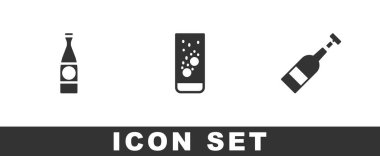 Bira şişesi, su içinde Effervescent tabletleri ve şarap ikonunun açılışı. Vektör.