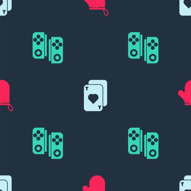 Fırın eldiveni, iskambil kâğıdı ve oyun platformunu pürüzsüz bir şablona ayarla. Vektör.