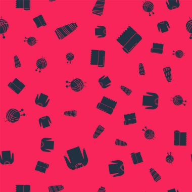 Süveter, dikiş ipliği, dikiş iğneli iplik topu ve dikiş desenli tekstil kumaş rulosu. Vektör.