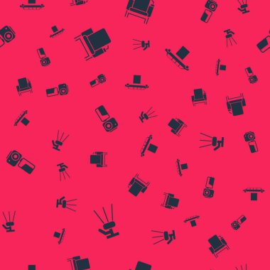 Tripod, sinema koltuğu, kamera, limuzin arabası ve halıyı kusursuz bir şekilde ayarlayın. Vektör.