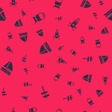 Trafik levhası, tren ve demiryolu, yat yelkenlisi ve scooter 'ı kusursuz bir şekilde ayarlayın. Vektör.