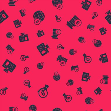 El ele tutuşan Bitcoin, Globe, bitcoin 'i monitörden ve kusursuz desende ayarlayın. Vektör.