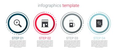 Kahve çekirdekleri, kahve dükkanı, bardak, kalp ve poster hazırla. Ticari bilgi şablonu. Vektör.