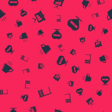 Ofis masası, diyagramlı tebeşir tahtası, kahve fincanı ve kalp metni kusursuz desenli. Vektör.