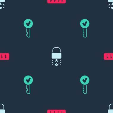 Şifre korumasını ayarla, anahtar asma kilidin içinde ve pürüzsüz desende. Vektör.