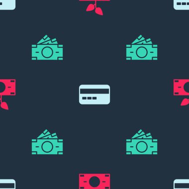 Para fabrikasını çömleğe, kredi kartına ve kağıt parasına kusursuz bir düzenle. Vektör.