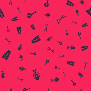 Mikrofonu, Banjo 'yu, sarkaçlı Metronome' u ve Drum çubuklarını pürüzsüz desene ayarlayın. Vektör.