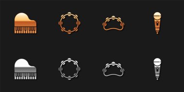 Büyük piyano, tef ve mikrofon simgesini ayarla. Vektör.