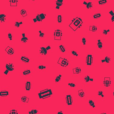 Bıçak ustura, klozet musluğu, lavabo, su musluğu ve gaz kazanını kusursuz bir şablona ayarlayın. Vektör.