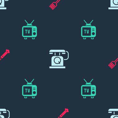 Fork 'u, telefon ahizesini ve Retro TV' yi kusursuz düzene sok. Vektör.