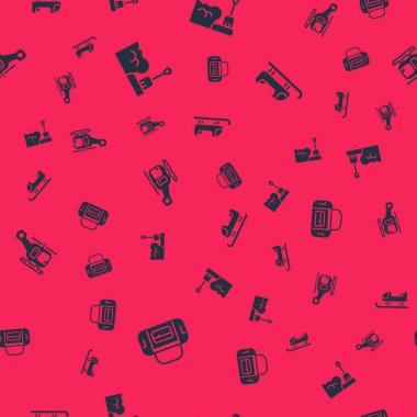 Spor çantası, kar yığınında kürek, kurtarma helikopteri ve kızağı kusursuz bir şekilde ayarlayın. Vektör.