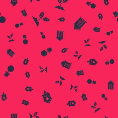 Kuş evini, Bitkiyi, saksıdaki çiçeği ve çiftliği kusursuz bir kalıba sokun. Vektör.