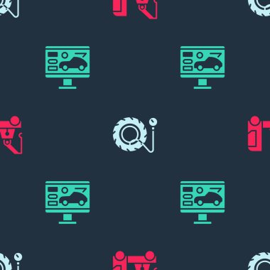 Çekici, lastik basınç göstergesi ve arabanın tanısal durumunu sorunsuz bir şekilde ayarla. Vektör.