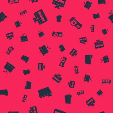 Belge dizinini ayarla, metin çalışması ile Monitör, Chalkboard diyagramı ve Film, film, medya projektörünü pürüzsüz desen üzerine ayarla. Vektör.