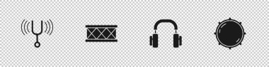 Müzikal ayar çatalı, Davul, Kulaklık ve Çevirme düğmesi simgesini ayarla. Vektör.