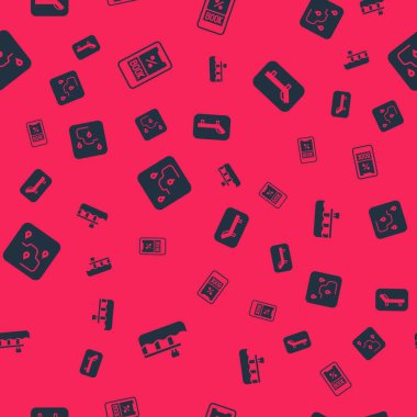 Sahil iskelesi, gemi bileti, güzergah konumu, güneşlik ve şemsiyeyi pürüzsüz bir şekilde ayarlayın. Vektör.