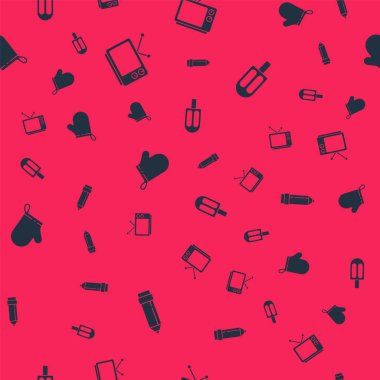 Silgi, Retro TV, fırın eldiveni ve dondurmayı pürüzsüz desenli ayarla. Vektör.