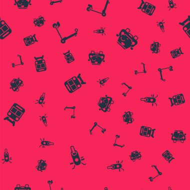 Scooter 'ı, tren ve tren yolunu ve arabayı kusursuz bir şekilde ayarlayın. Vektör.