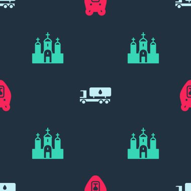 Ayı kafası, tanker kamyonu ve kilise binasını pürüzsüz bir kalıba sokun. Vektör.