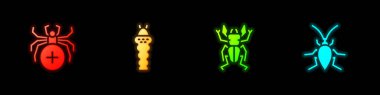 Örümcek, larva böceği, böcek geyiği ve hamamböceği ikonu. Vektör.