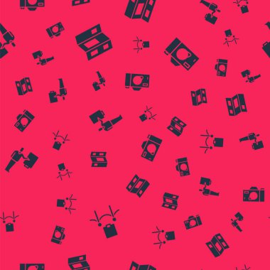 Resim ve ip bariyerini, müze rehberi broşürünü ve fotoğraf makinesini kusursuz bir şekilde ayarla. Vektör.