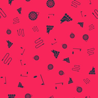 Golf bayrağı, klasik dart tahtası, atlama ipi ve pürüzsüz paten. Vektör.