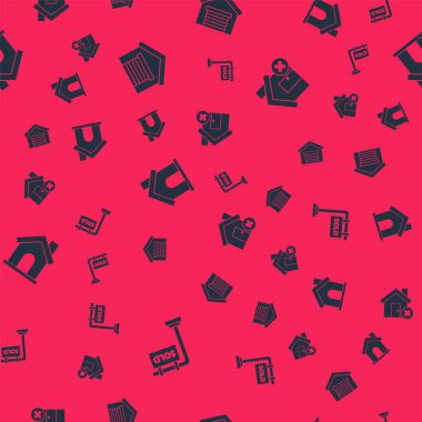 Satılmış, Garajlı, Evsiz ve kusursuz desenli, yanlış işaretli asılma işaretini ayarlayın. Vektör.