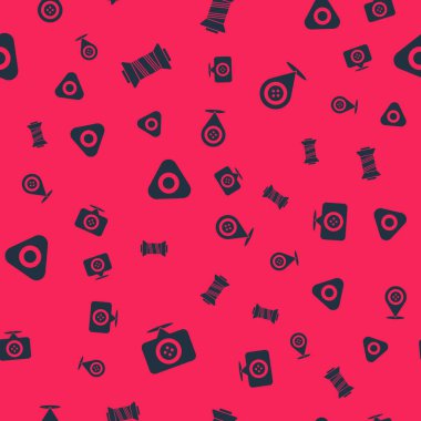 Konum terzi dükkanını, dikiş ipliğini, tebeşiri ve dikişsiz deseni ayarla. Vektör.