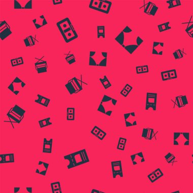 Sinema bileti, VHS video kaset, Direktör film koltuğu ve perdeyi kusursuz şekilde ayarla. Vektör.