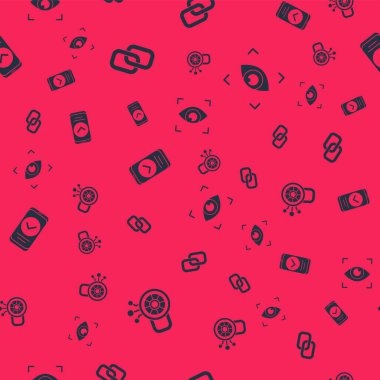 Siber güvenliği, zincir bağlantısını, akıllı telefonu ve göz taramasını kusursuz şekilde ayarla. Vektör.