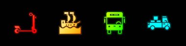 Scooter, Yelkenli, Otobüs ve Teslimat kamyon ikonu. Vektör.