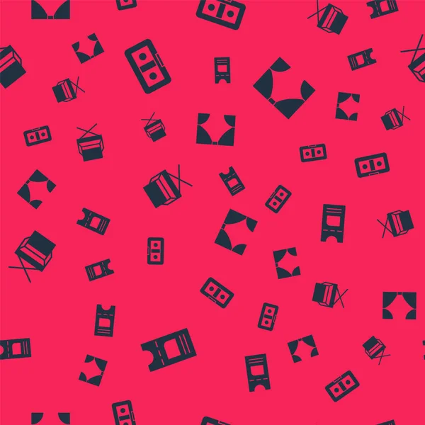 Sinema bileti, VHS video kaset, Direktör film koltuğu ve perdeyi kusursuz şekilde ayarla. Vektör.