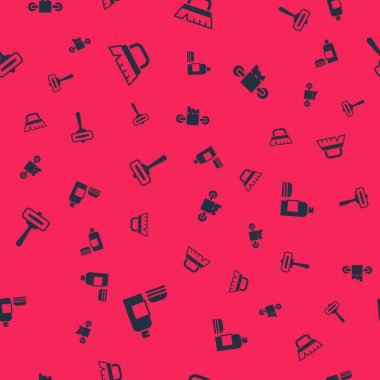 Şampuan takımı, temizlik için fırça tıraş bıçağı ve dikişsiz desenli tuvalet kağıdı. Vektör.