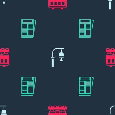 Yolcu vagonlarını, tren istasyonunun zilini ve haberlerini sorunsuz bir şekilde ayarla. Vektör.