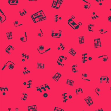 Bekleme odasını, haberleri, tren istasyonunun saatini ve yol bariyerini kusursuz şekilde ayarla. Vektör.