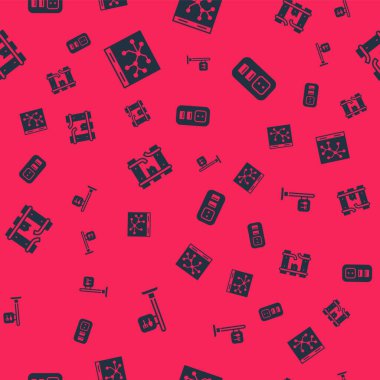 Kafe ve restoran konumu, demiryolu haritası, kırık demiryolları ve elektrik prizini kusursuz şablona ayarlayın. Vektör.