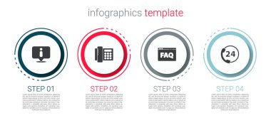 Bilgi Seti, Telefon, Tarayıcı SSS ve 24 saat destek. Ticari bilgi şablonu. Vektör.