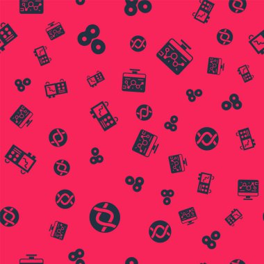 DNA sembolünü, hücre bölünmesini, spektrometreyi ve genetik mühendislik modifikasyonunu kusursuz kalıba göre ayarla. Vektör.