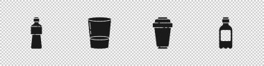 Bir şişe su, bir bardak su, su filtresi kartuşu ve ikon. Vektör.