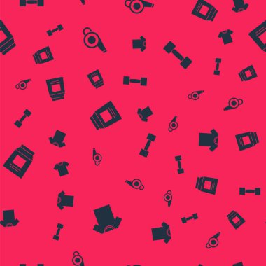 T-shirt 'ü, Whistle' ı, spor beslenmesini ve Dumbbell 'ı kusursuz bir kalıba sokun. Vektör.