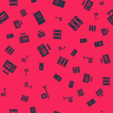 Kafe ve restoran konumu, tren bileti, bilet ofisi ve tren yolu, demiryolu hattını kusursuz bir şekilde ayarlayın. Vektör.