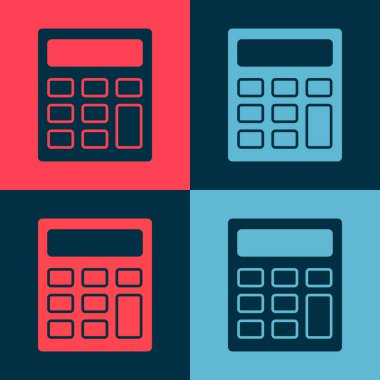 Pop Art Calculator simgesi renk arkaplanında izole edildi. Muhasebe sembolü. İş hesaplamaları matematik eğitimi ve finans. Vektör.