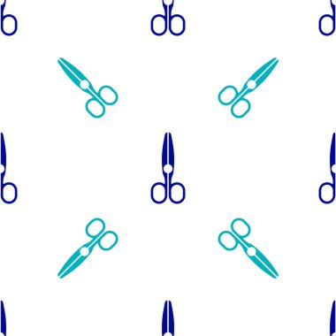 Mavi Makas simgesi beyaz arkaplanda izole edilmiş pürüzsüz desen. Terzi sembolü. Alet kesme işareti. Vektör.