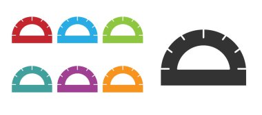 Beyaz zemin üzerinde izole edilmiş derece simgelerini ölçmek için siyah açılı ızgara. Eğim ölçer. Ölçme aleti. Geometrik sembol. Simgeleri renklendirin. Vektör.