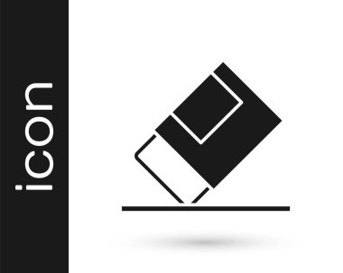 Beyaz arkaplanda siyah silgi ya da kauçuk simgesi var. Vektör.